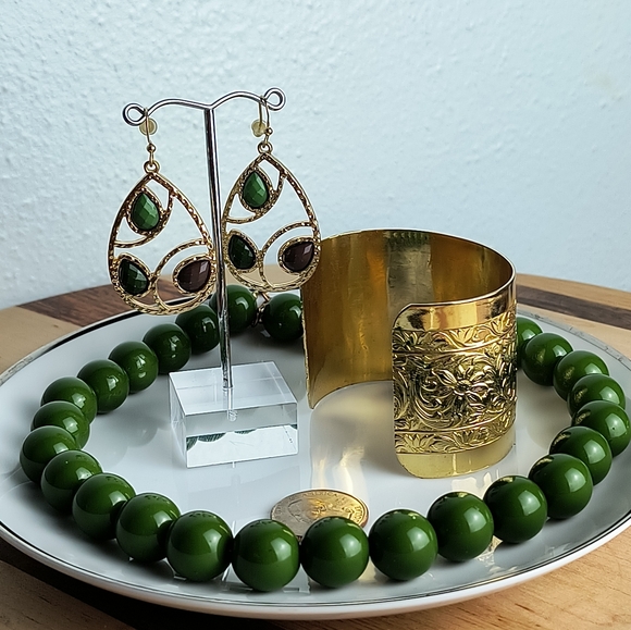 Jewelry Dish Saucer Bundle of 4 Green Gold Tone - Picture 4 of 7